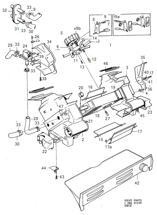 Volvo 260 Heater Controls. Heater Unit. Without COMBU. 3522308 -1991