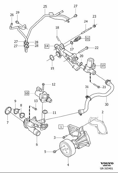 31359806 - Volvo Thermostat. Coolant Pump, Thermostat and Cable ...