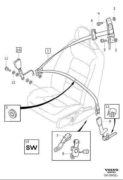 Volvo XC60 Seat Belt Receptacle (Right, Front). BELT CATCH - 31436951 ...