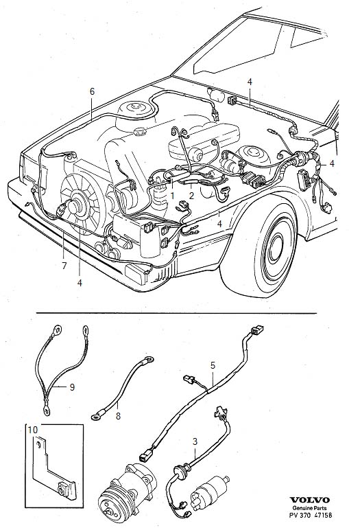 3515514 - Volvo Wiring Harness. Cable Harness. Engine Compartment. 1985