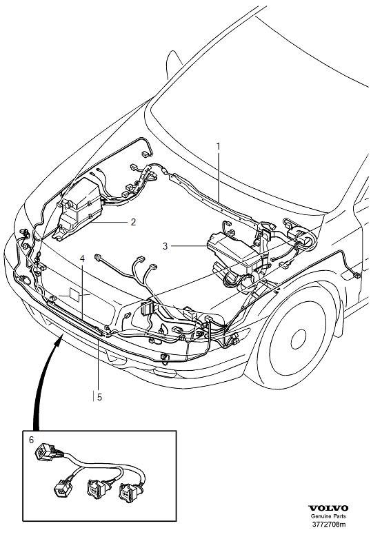 Volvo S60 Wiring Harness. Auto.TRANS. Engine Compartment. (Front). To ...